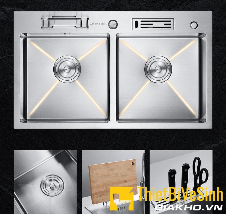 Chậu chén 2 ngăn đều Inox304 chuẩn cao cấp Navier NV-8148VDT Plus