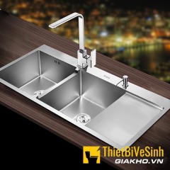 Chậu chén 2 ngăn đều liền khay inox304 thường Navier NV-10048C