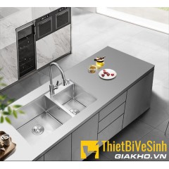 Chậu chén 2 ngăn lệch inox304 thường Navier NV-7843L
