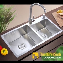Chậu chén 2 ngăn lệch Inox304 thường Navier NV-8245L