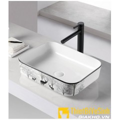 Chậu lavabo đặt bàn hoa văn nai rừng cao cấp Navier NV-425