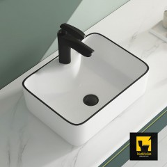 Chậu Lavabo Đặt Bàn Sứ Trắng Viền Đen Cao Cấp Navier NV-434