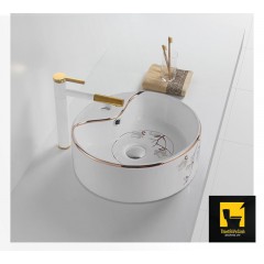 Chậu lavabo đặt bàn tròn hoa tiết hoa Navier NV-430