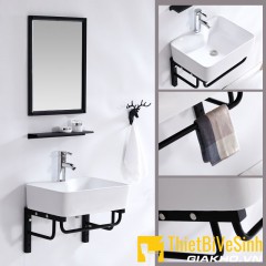 Chậu lavabo treo tường chân inox kèm gương Navier NV-1122