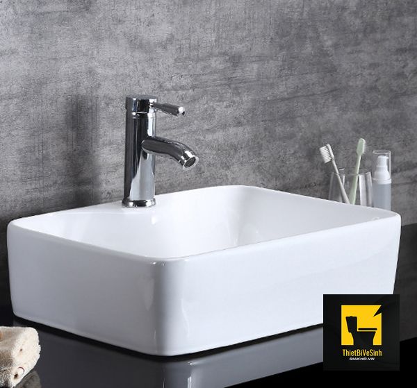 Chậu lavabo vuông đặt bàn sứ trắng chính vòi Navier NV-403 Chậu lavabo vuông đặt bàn sứ trắng chính vòi Navier NV-403