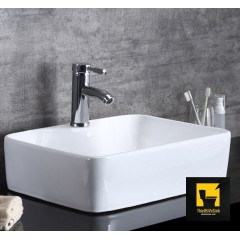 Chậu lavabo vuông đặt bàn sứ trắng chính vòi Navier NV-403