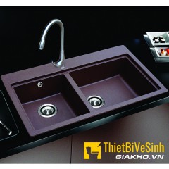 Chậu rửa chén đá nhân tạo 2 hộc đều nâu đỏ Navier NV-8047N