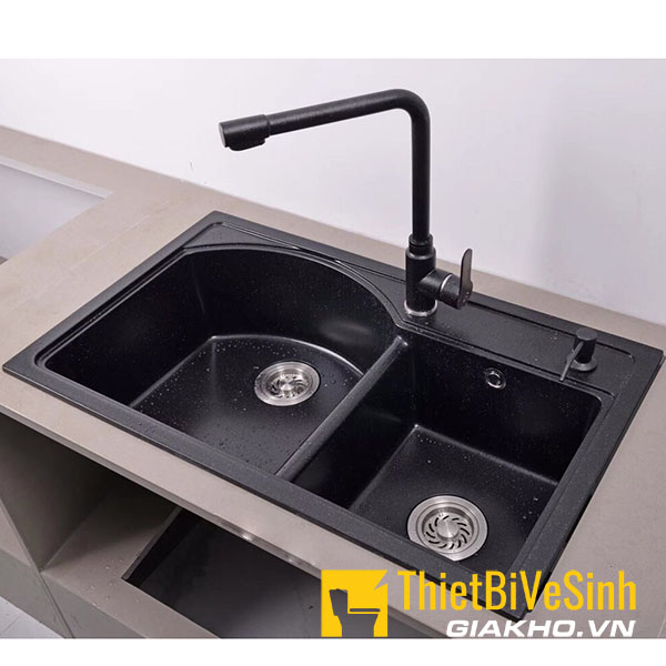 Chậu rửa chén đá nhân tạo 2 hộc lệch đen Navier NV-7845LD Chậu rửa chén đá nhân tạo 2 hộc lệch đen Navier NV-7845LD