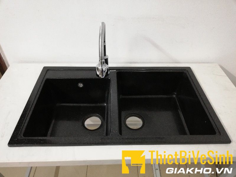 Chậu rửa chén đá nhân tạo 2 hộc lệch đen Navier NV-8548LD Chậu rửa chén đá nhân tạo 2 hộc lệch đen Navier NV-8548LD