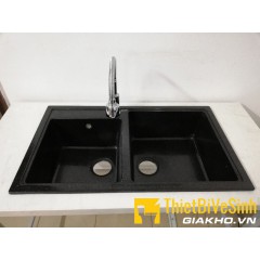 Chậu rửa chén đá nhân tạo 2 hộc lệch đen Navier NV-8548LD